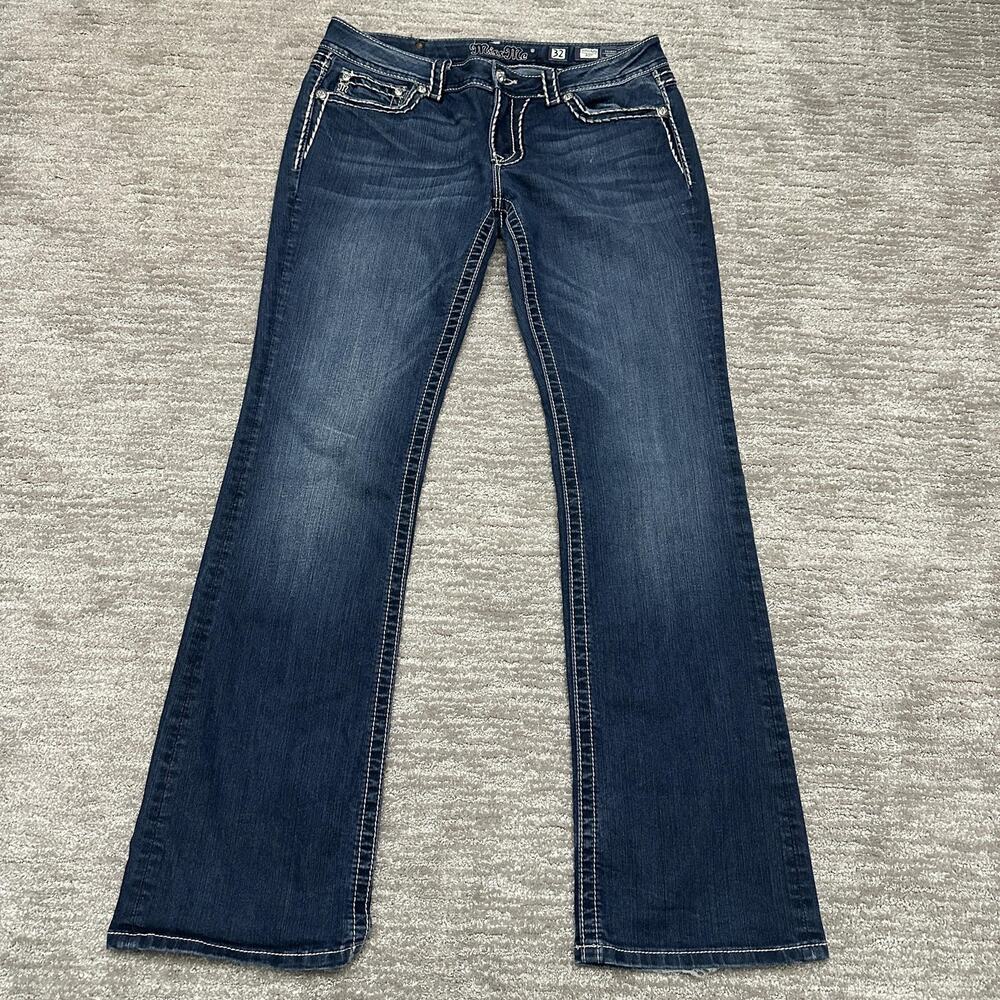 Miss Me Jeans Womens 32 Loose Saddle Stitch Border Bootcut Jeans Western Cowgirl